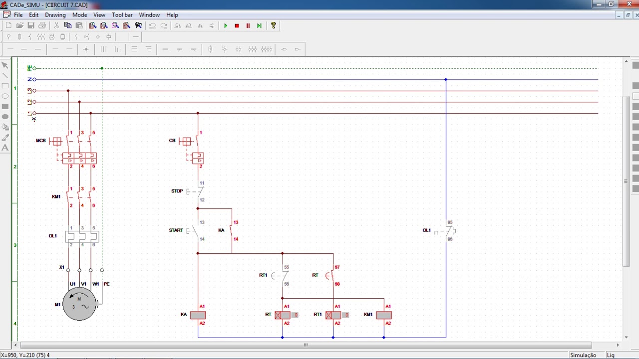 SIMULATION CADe-SIMU CIRCUIT 7 ( AUTO ON - OFF THREE-PHASE ASYNCHRONOUS MOTOR USES TWO ON-TIMER )