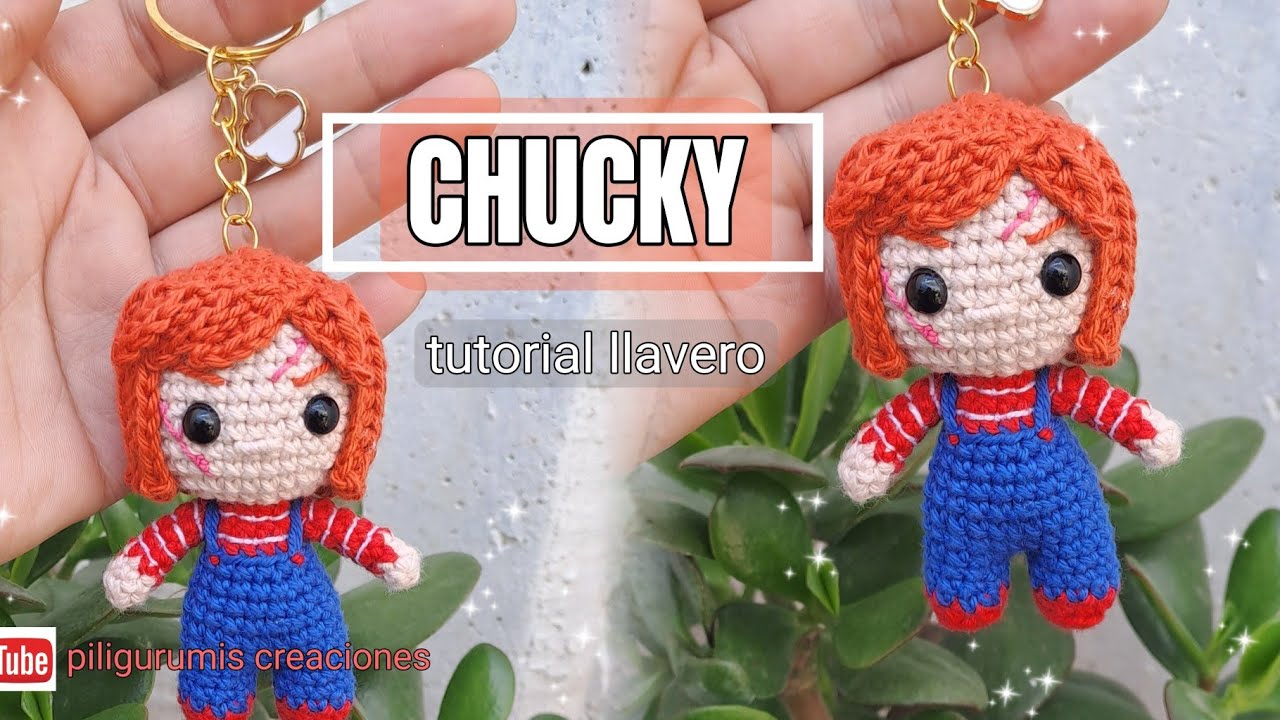 chucky- llavero  amigurumi ( colección mini halloween 🎃) patron escrito español inglés.