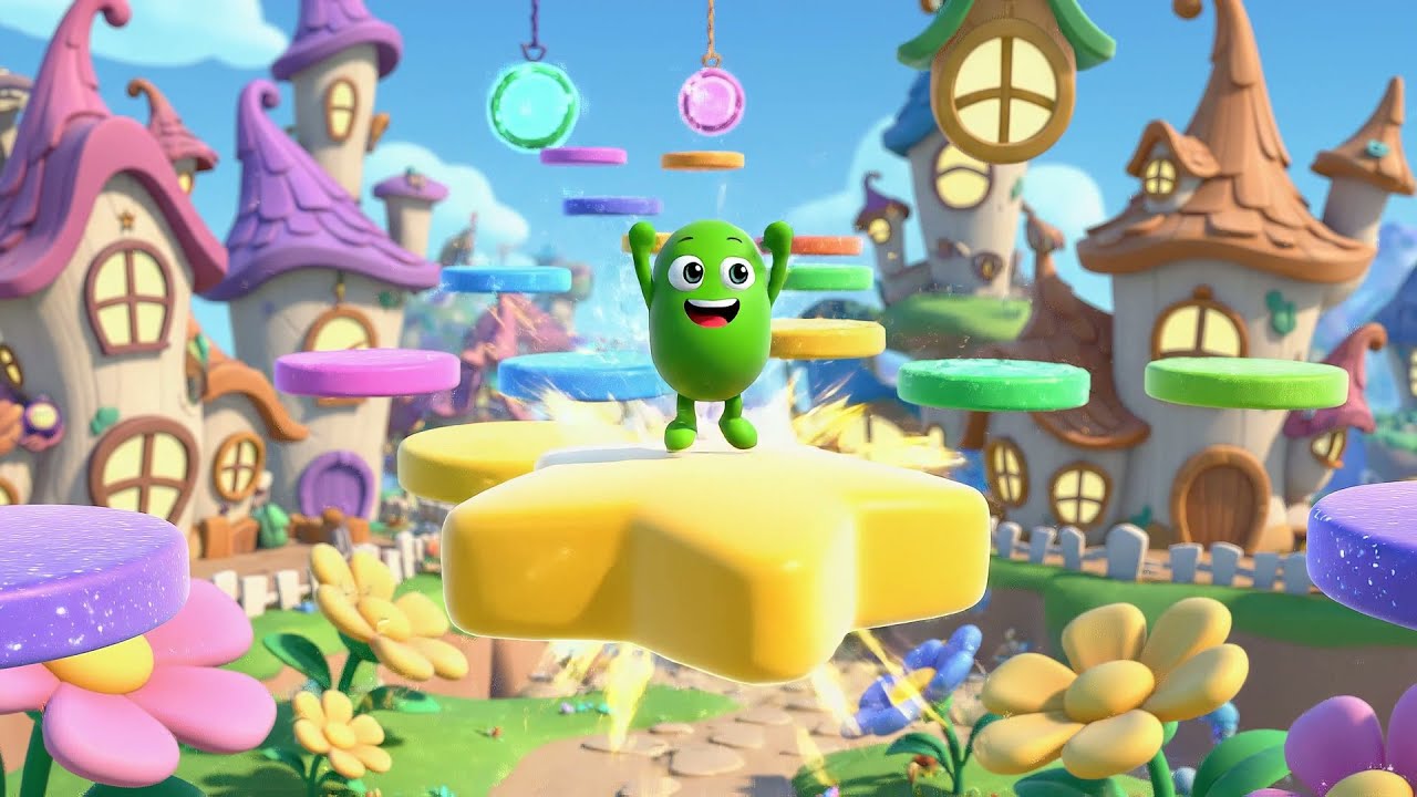 Fall Guys Wobbly Bean Jumped Across Colorful Platforms | Nursery Rhymes for Kids & Baby Songs