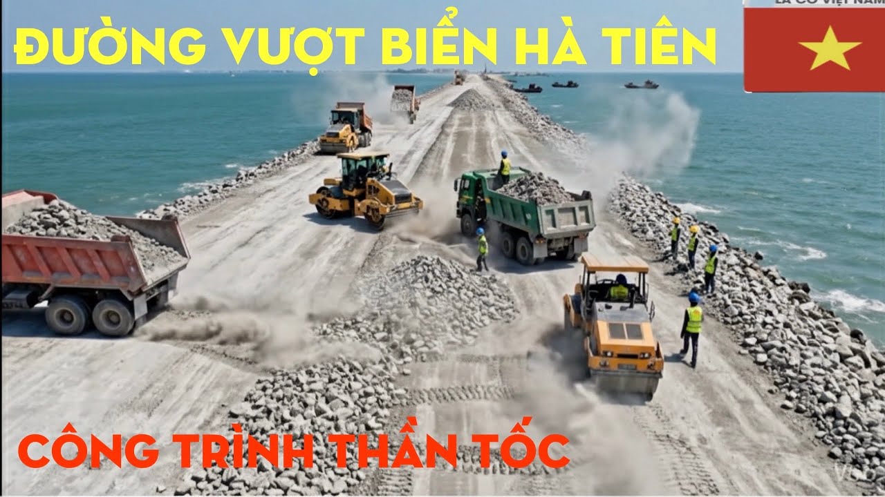 Đường Vượt Biển Hà Tiên Tập Trung Vận Chuyển Đá Làm Kè Chắn Sóng 