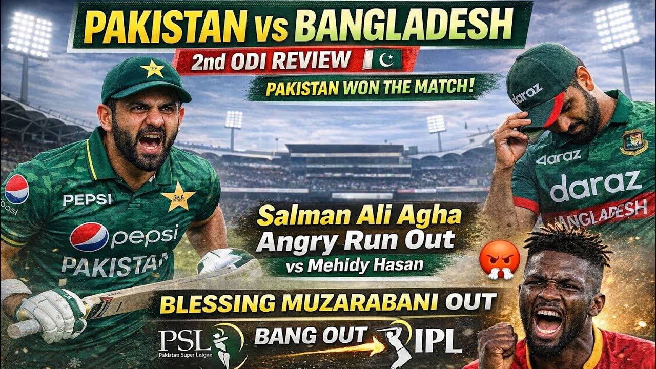 Pakistan vs Bangladesh 2sd odi match salman ali agha run out mahdi hassan muzarabani out from psl