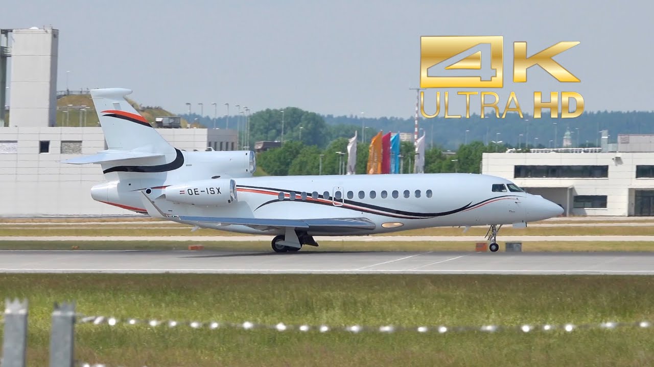 (4K) Dassault Falcon 7X from International Jet Management OE-ISX departure Munich Airport MUC EDDM