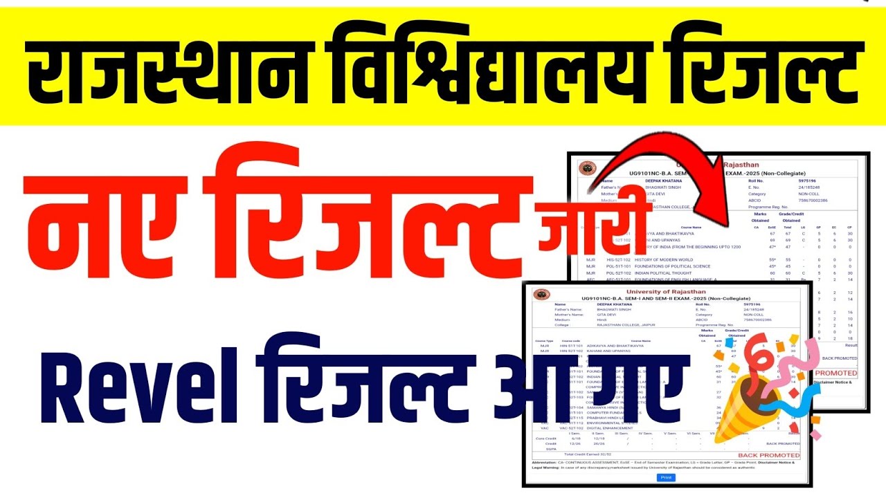 Rajasthan University Result 2025 OUT | Rajasthan University New Result | Uniraj Revel Result 2025