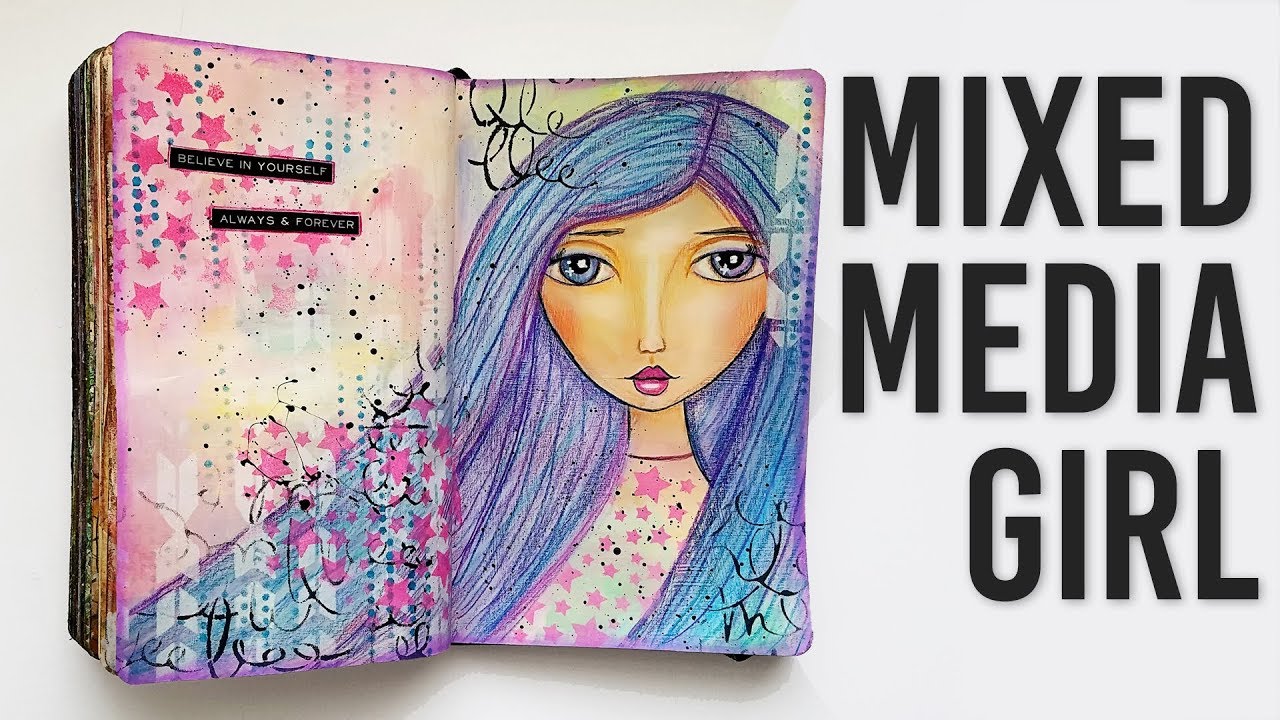 Neocolor II Crayons Mixed Media Girl Face Portrait Painting Art Journal