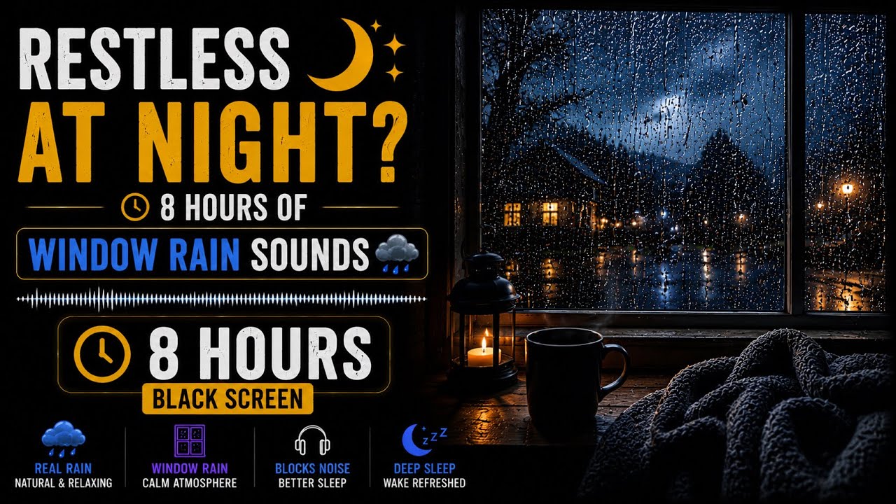 Restless at Night? 🌙 | 8 Hours of Window Rain Sounds 🌧️ | Black Screen