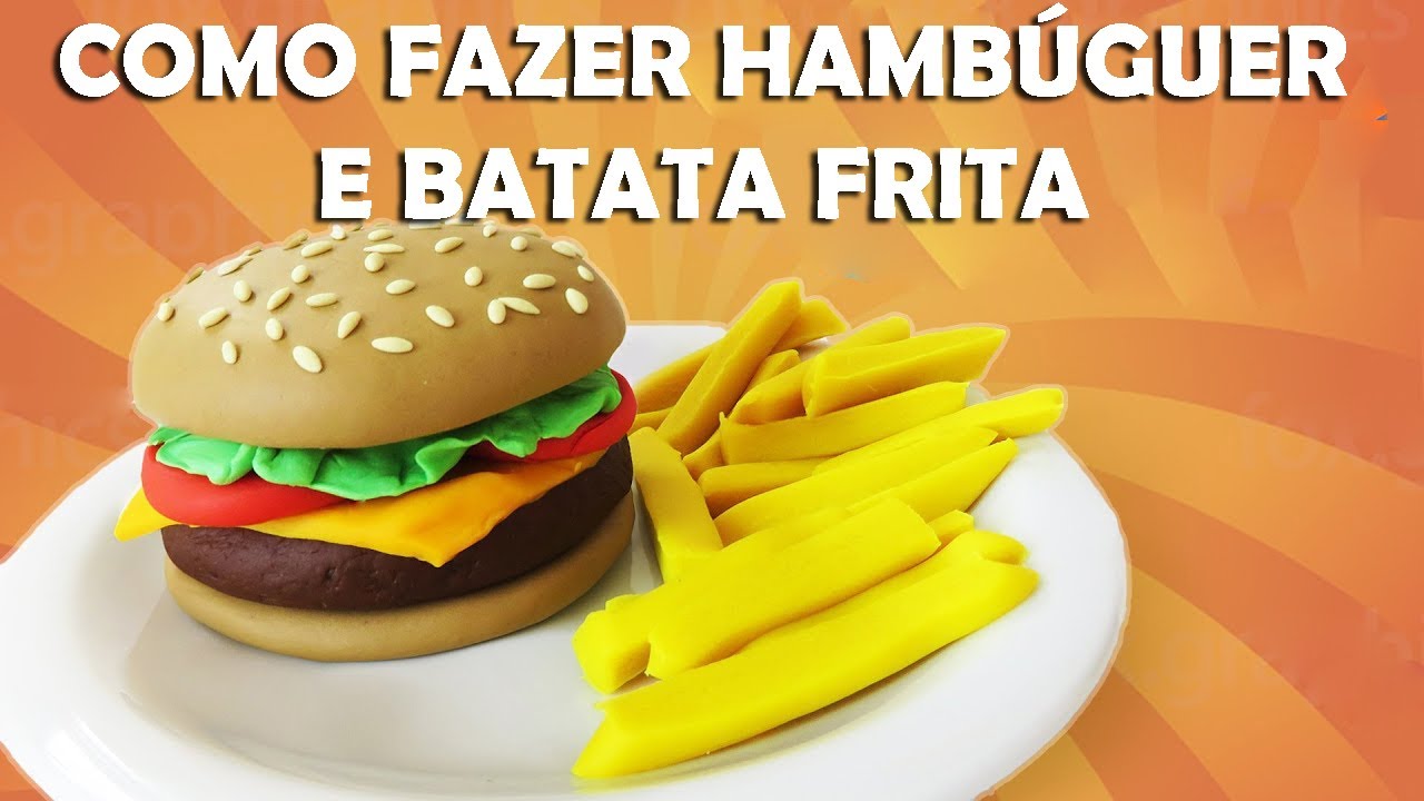 🍔FAÇA HAMBURGUER E BATATA FRITA 🍔Tutorial Biscuit, Pasta Americana, clay plastilina - DIY