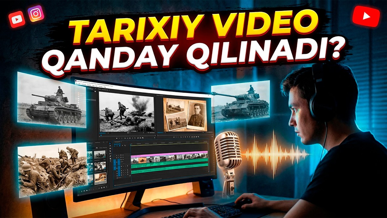 0 dan Tarixiy YouTube Video Tayyorlash | AI, Audio, Montaj va Upload
