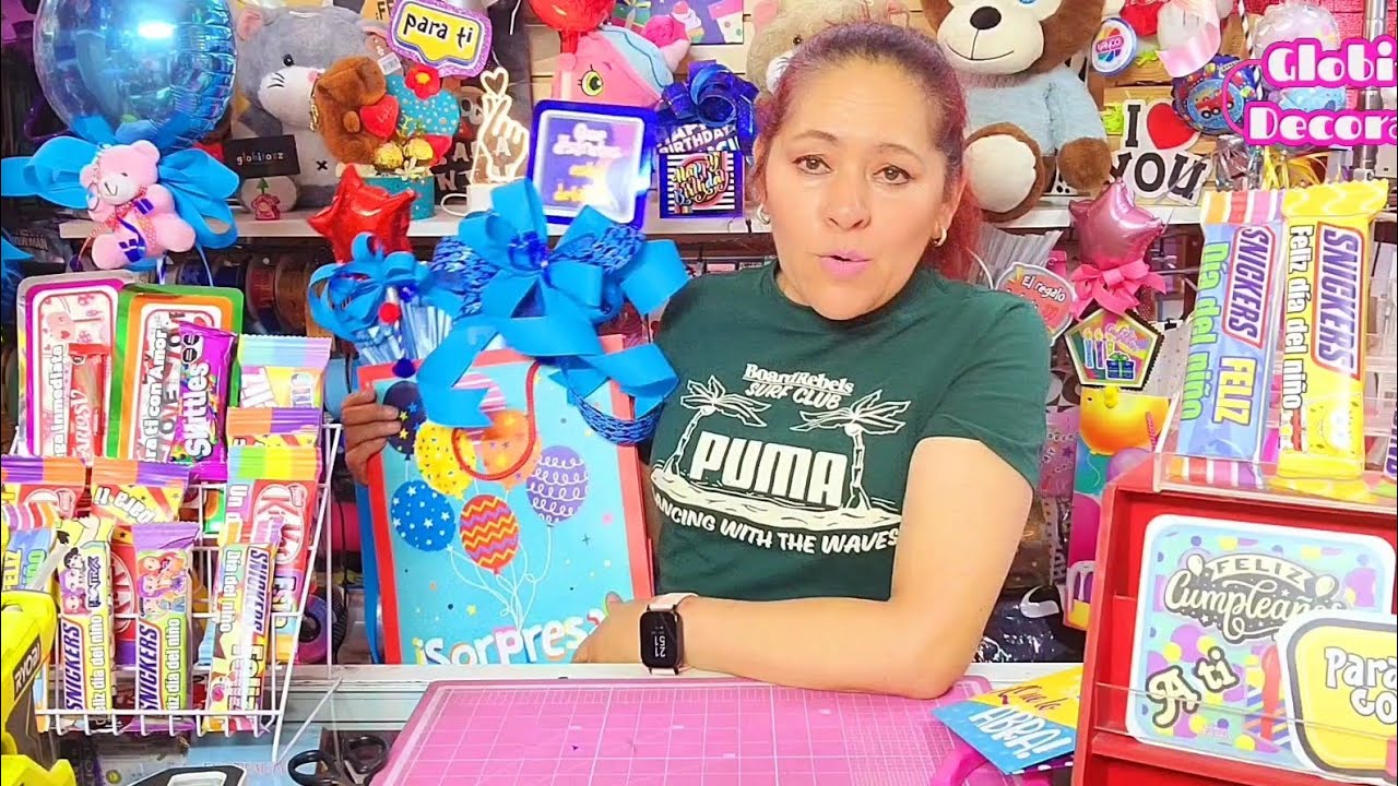 Bolsa de regalo para cumpleaños, con moño y globo 🎈Lo que más vendo en mi tienda🛍