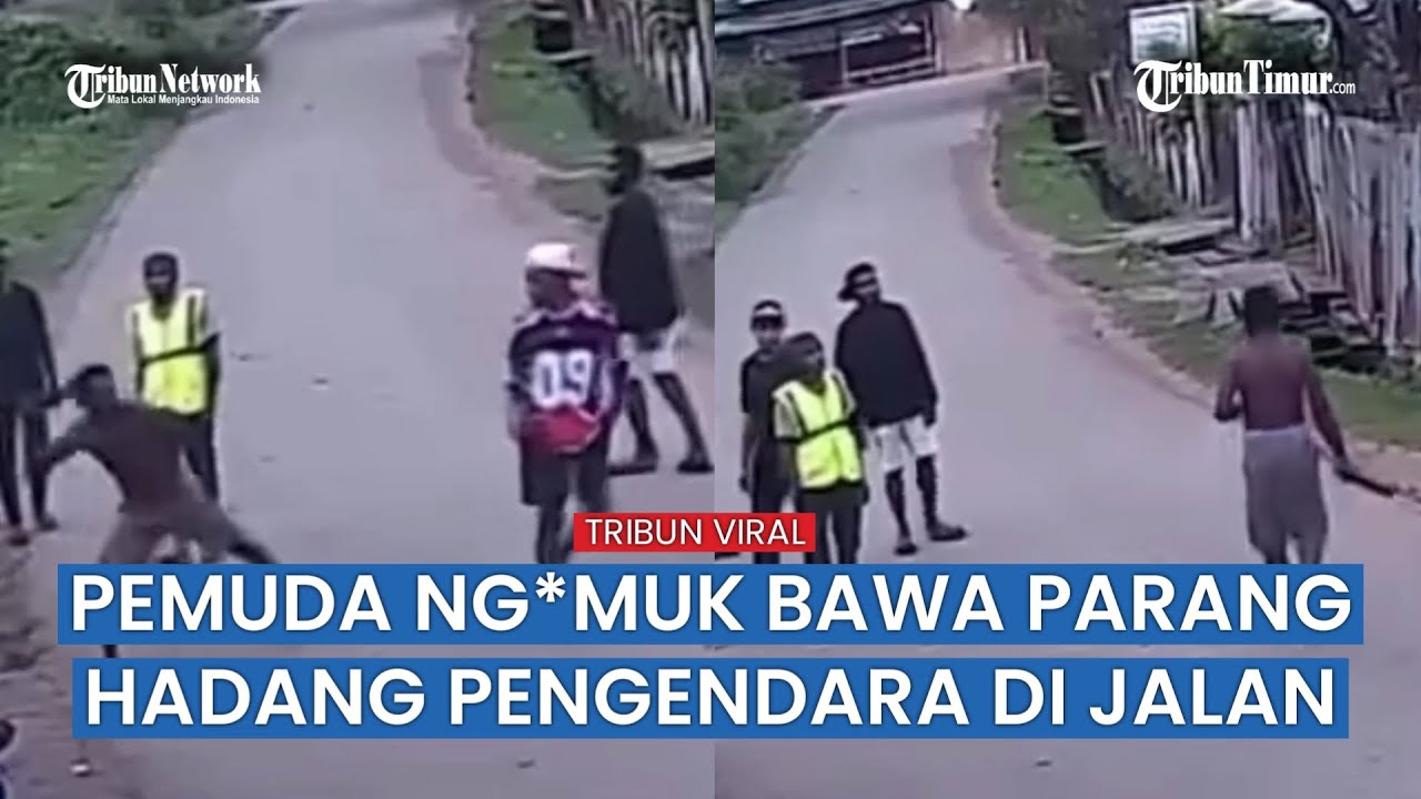 Pemuda Mengamuk Bawa Parang di Jalan, Terekam CCTV di Merauke