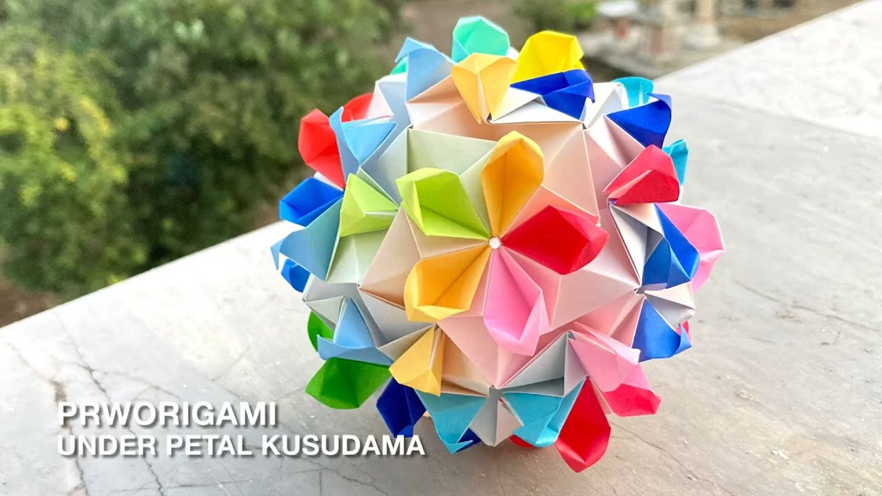 Under Petal Kusudama - PrwOrigami Folding Tutorial 【くす玉・折り紙】