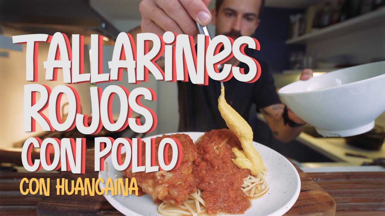 Tallar&iacute;n rojo con pollo ba&ntilde;ado con su huanca&iacute;na. TU FAVORITO del Men&uacute;