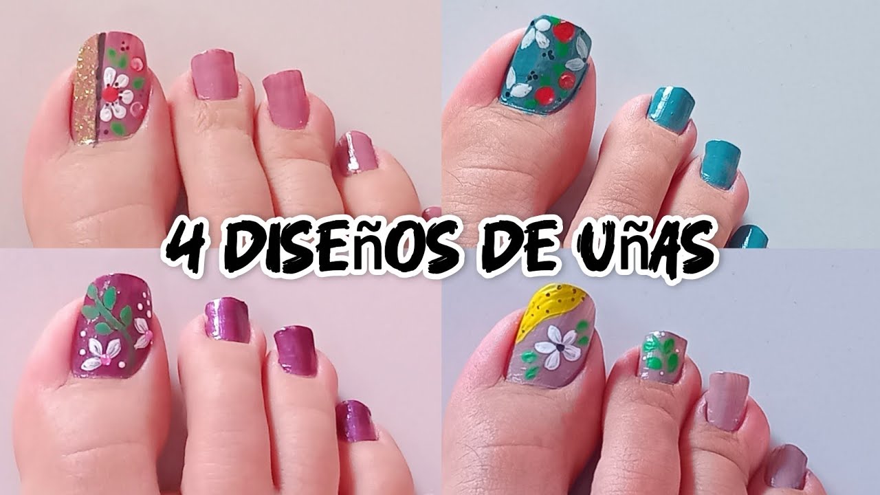 4 Diseños de Uñas para pies ❤️ Toe nail Art Desgins