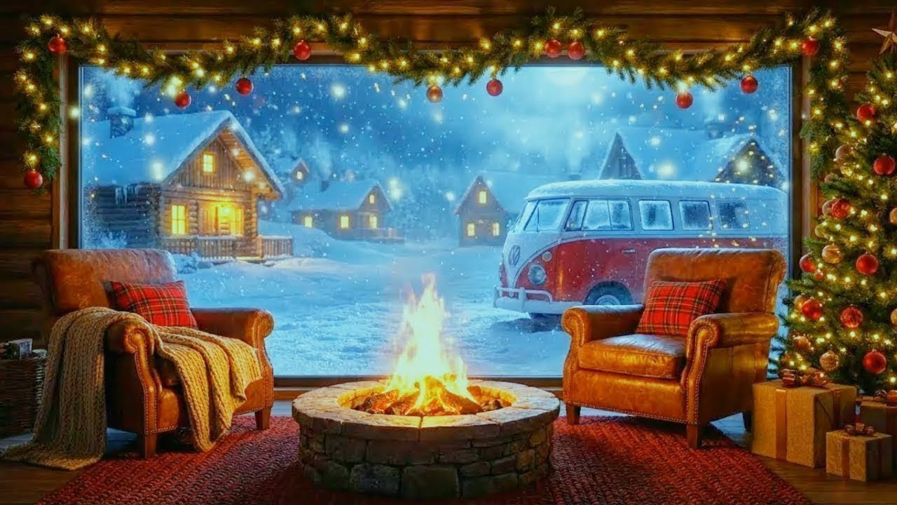 Snowfall Christmas Ambience 🎄❄️ Cozy Fireplace & Relaxing Christmas Music 🎅 Warm Winter Comfort #1