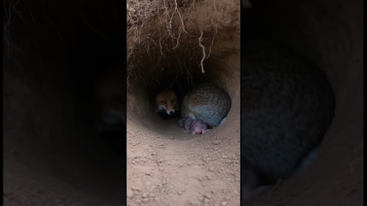 Mother Rabbit Protects Her Babies from a Fox