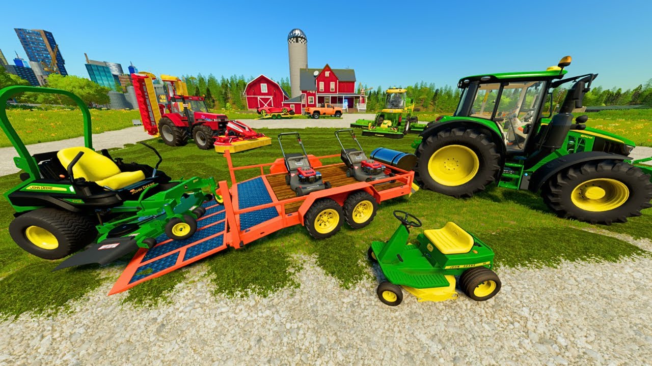 Mowing lawn with tractor, zero turn, riding lawn mower & grass cutter machine | Farming Simulator 22