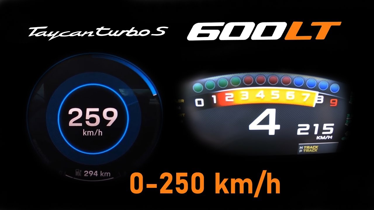 Porsche Taycan Turbo-S vs Mclaren 600 LT Acceleration Race 0-100 km/h & 0-250km/h