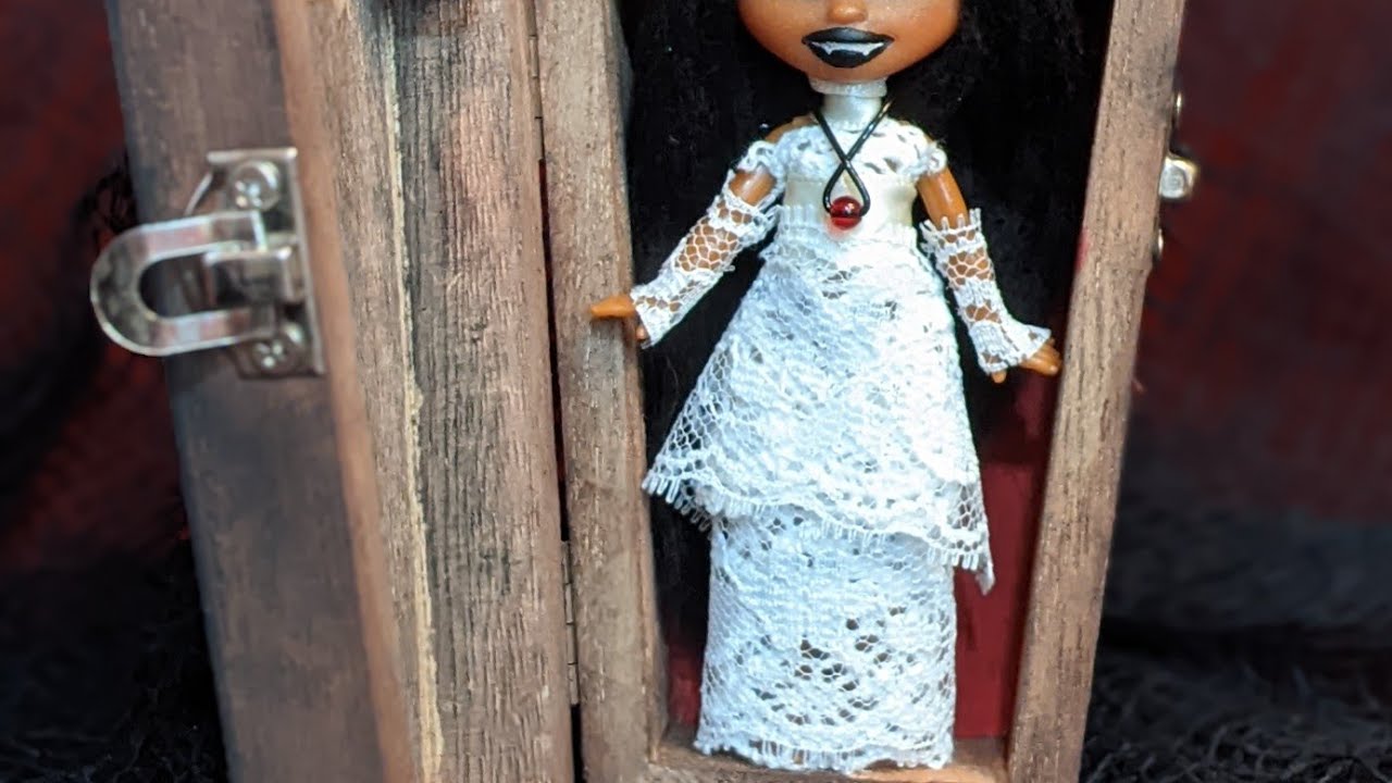 Making a Little Vampire with a Tiny Coffin Display | OOAK Doll Repaint