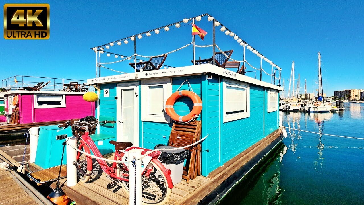 【4K】🚤 BOAT HOTEL -  (Spain - UK border)