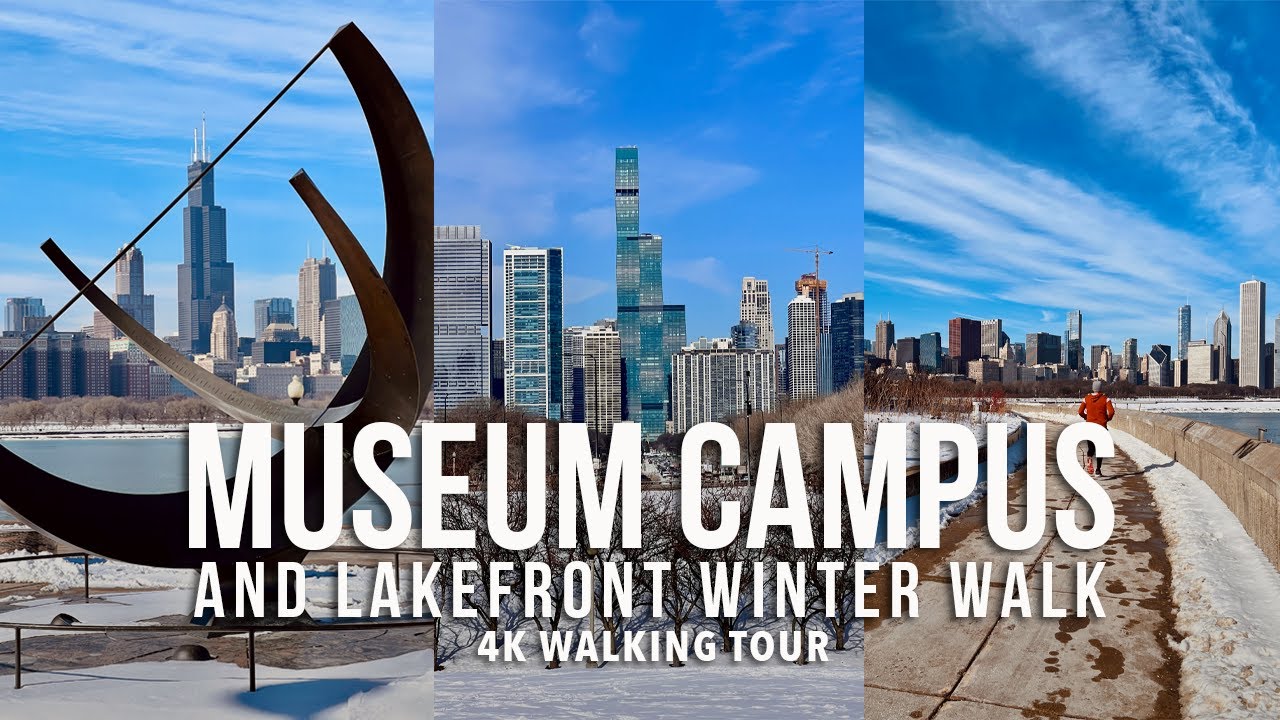 Chicago Museum Campus & Lakefront Winter Walk | Silent Walking Tour 4K