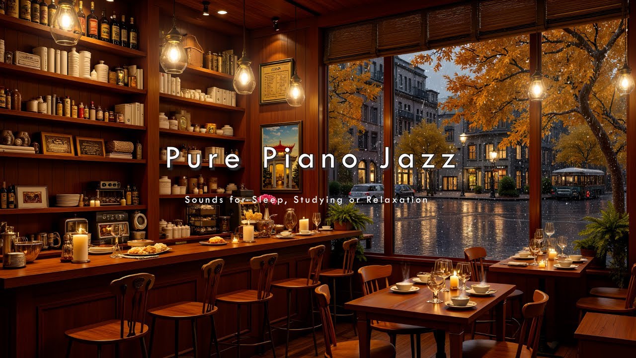 (NO ADS) Rainy Jazz Cafe - Slow Jazz Music in Coffee Shop Ambience for Work, Study and Relaxation🍁�