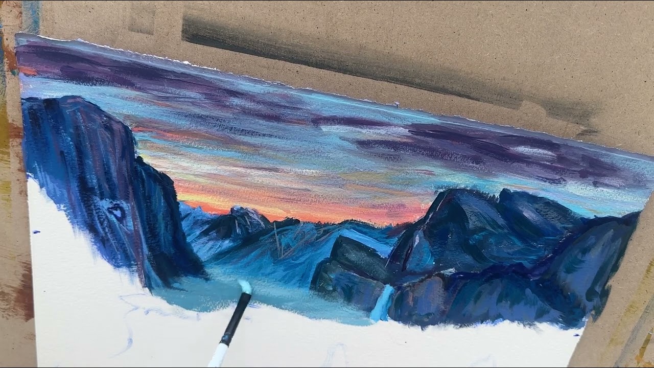 Following an acrylics lesson on painting Yosemite by Steph Moraca