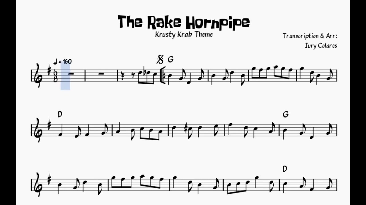 The Rake Hornpipe (Krusty Krab Theme) - G Major - Sheet Music