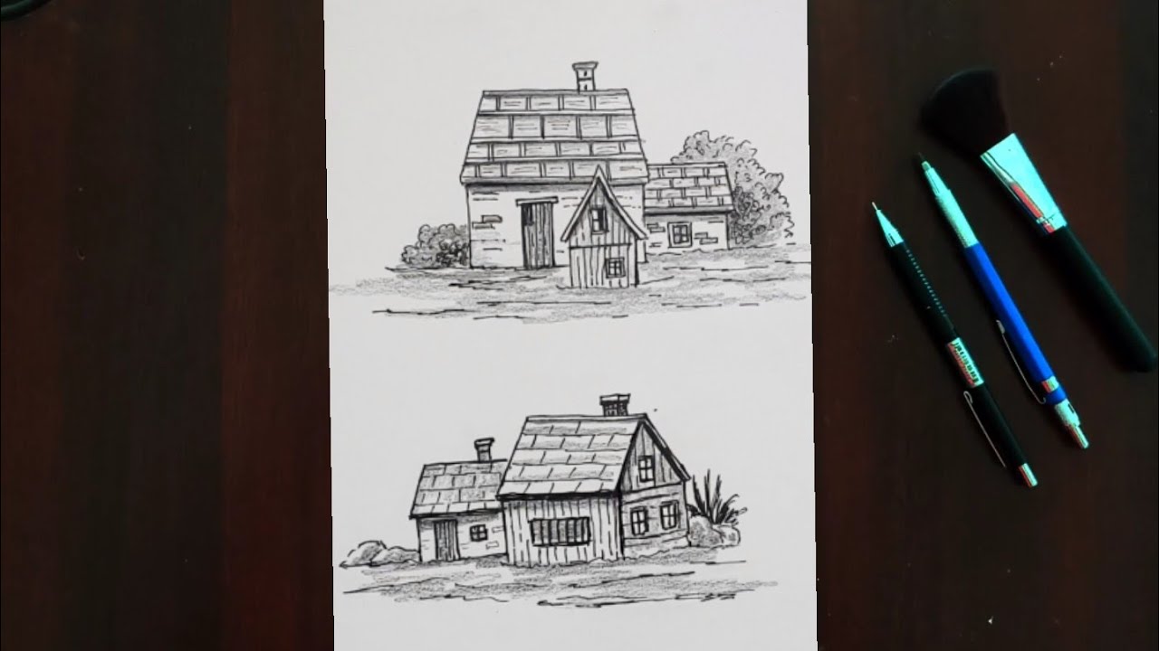 How to Draw Houses with pencil and Pen // Easy Drawing Tutorial for Beginners Step by Step..