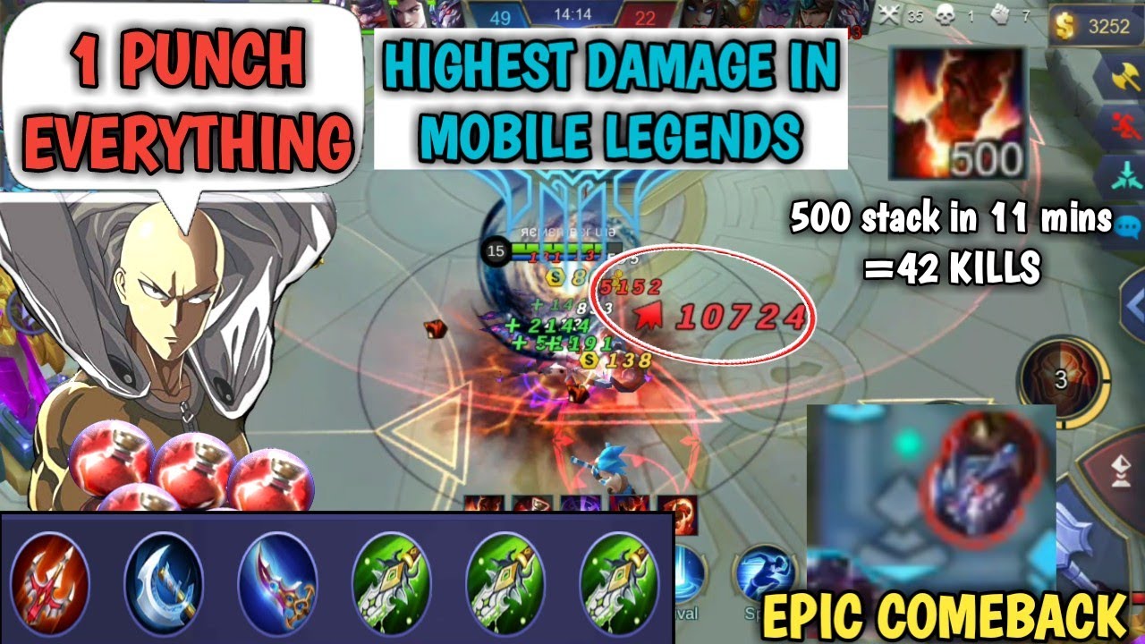 1 HIT EVERYTHING | 500 stack in 11 mins | HIGHEST DAMAGE IN MOBILE LEGENDS