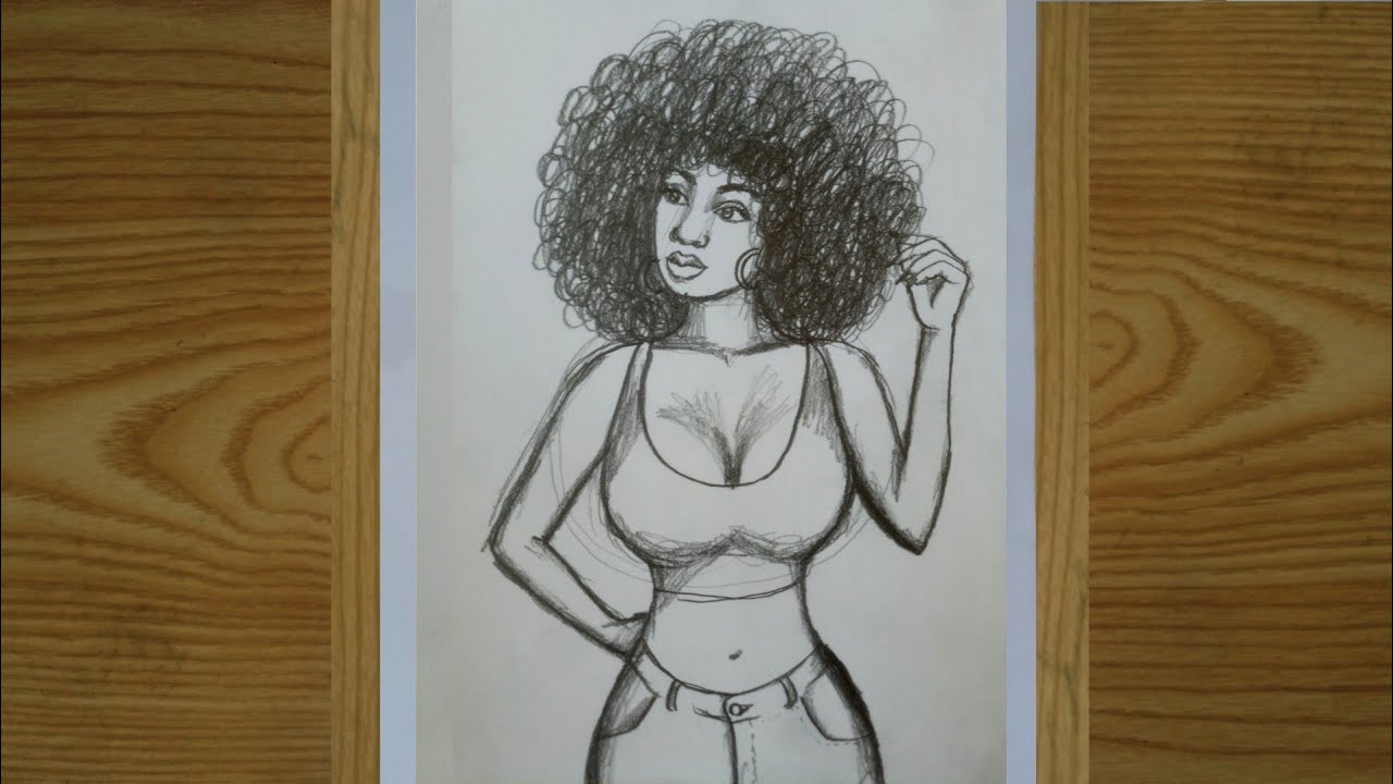 how to draw black girl , how to draw African American women , how to draw a female full body sketch