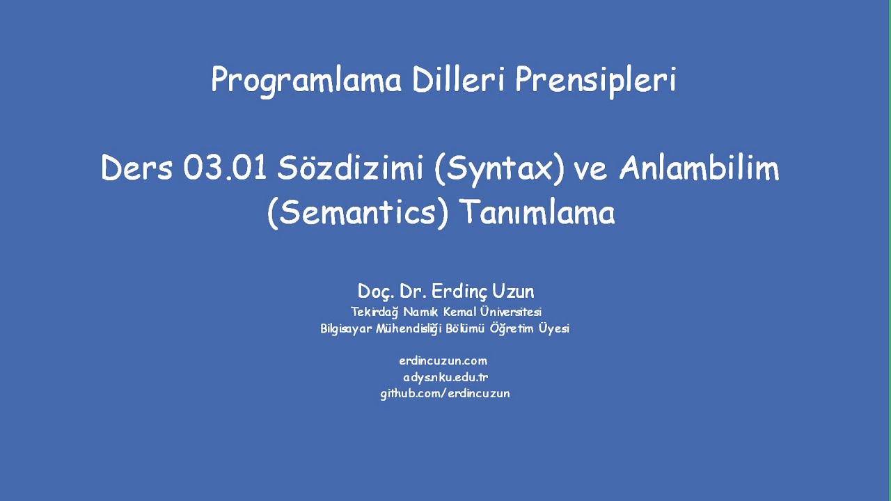 PDP 03.01 S&ouml;zdizimi (Syntax) ve Anlambilim (Semantics) Tanımlama