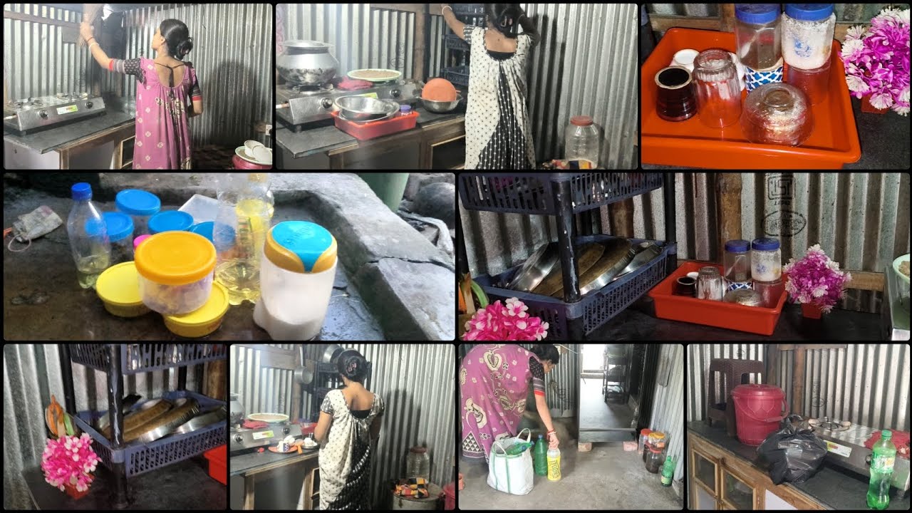 পুজোর আগে আমার এই সাধারণ টিনএর তৈরি রান্না ঘর টাকে পরিষ্কার পরিপাটি করে গুছিয়ে নিলাম নিজের মতো করে 
