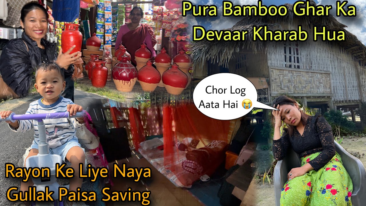 Cleaning Bamboo Ghar Pura Devaar Kharab Hogiya😭|| Rayon Ke Liye Naya Gullak Liya Paisa Saving🤑💰