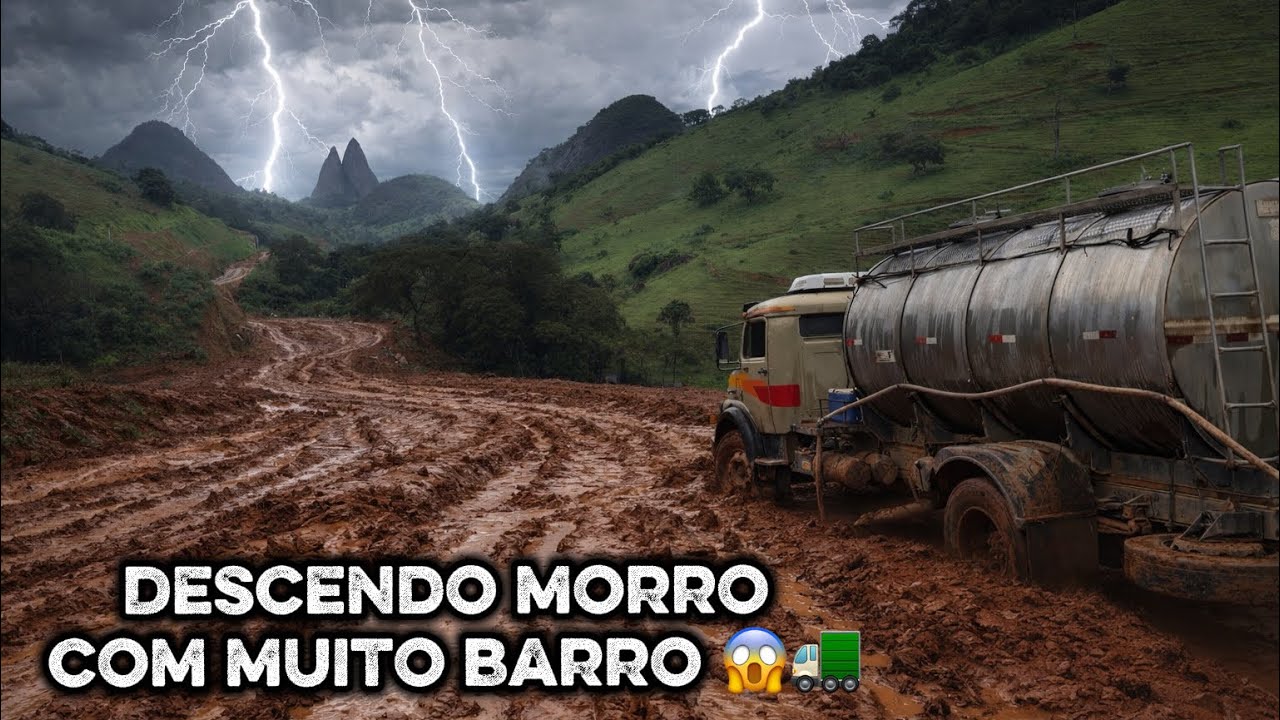 Descendo o morro com muito barro 😱🚛