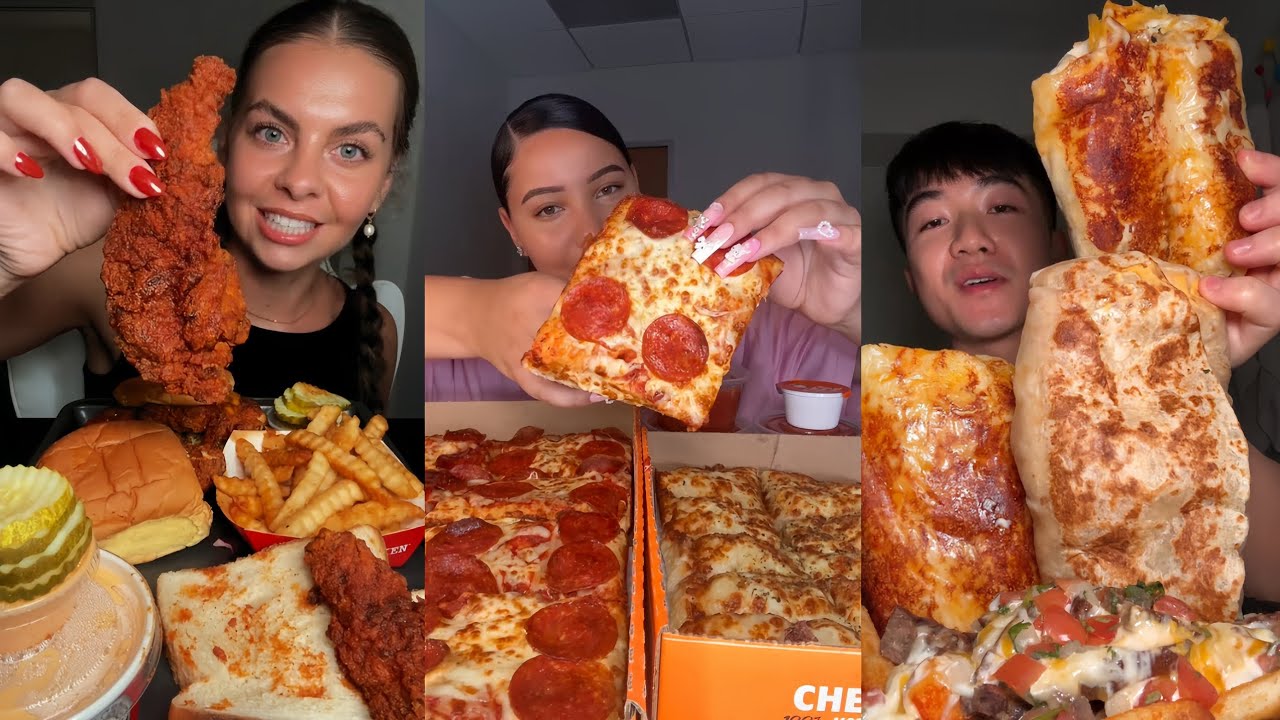 TIKTOK Mukbang Compilation | Dave’s Hot Chicken, Chipotle, Little Caesars & More! 🔥🌯🍕