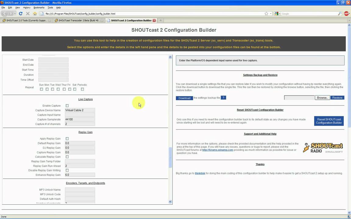 SHOUTcast 2 Config Builder Demo 1 of 2