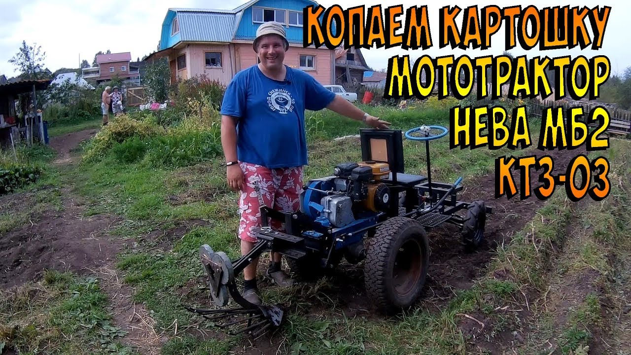 Уборка картофеля минитракторм Нева. Передний адаптер ктз-03 в деле