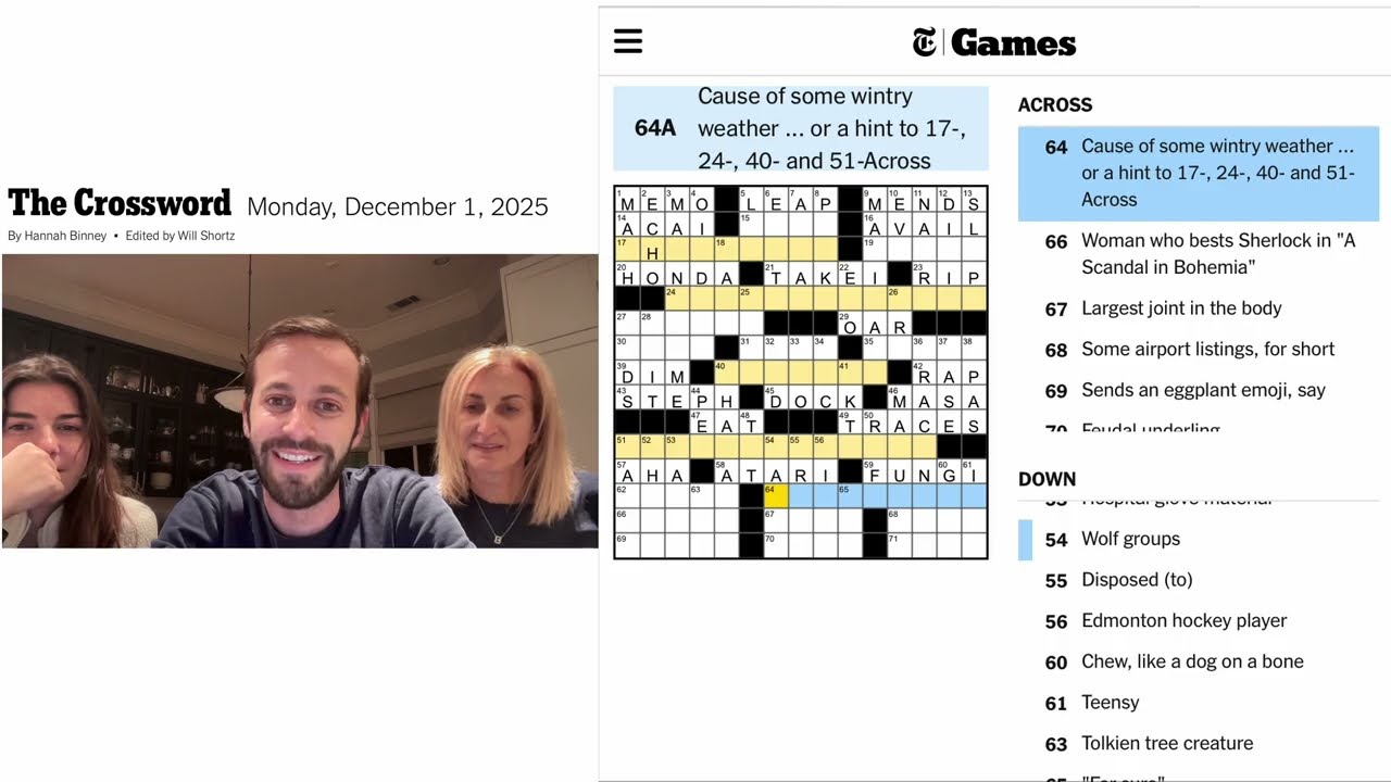 NYT New York Times Crossword | Monday, December 1, 2025