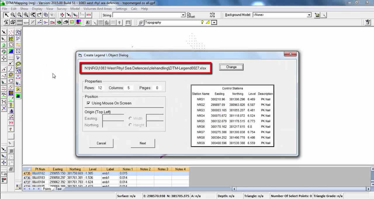 Topographic Processing - 19 Control station legend