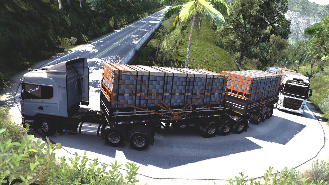 SUBINDO A SERRA DE UBATUBA MUITO PESADO - VOLVO FH E SCANIA NO 9 EIXOS - ETS 2 MODS BR