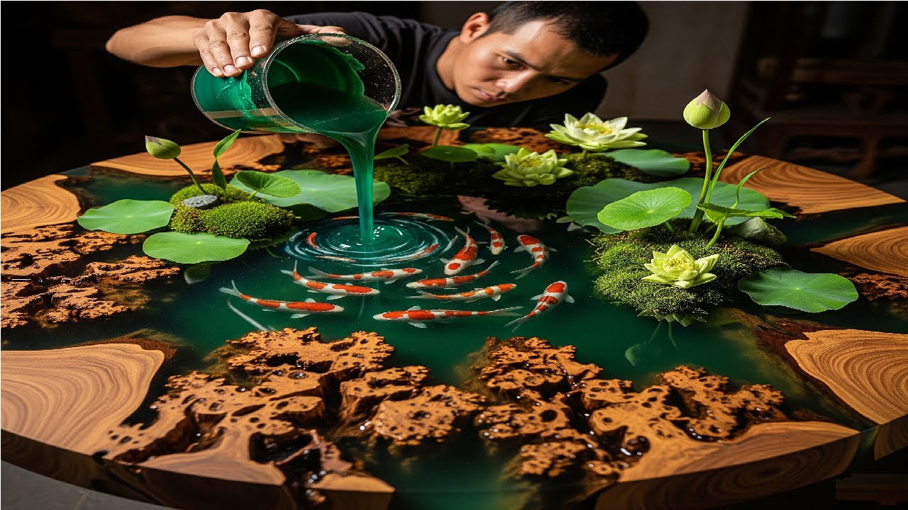 The Whole Process Of Making A KOI FISH Table with WOOD and EPOXY RESIN // Epoxy Crafts & Wood