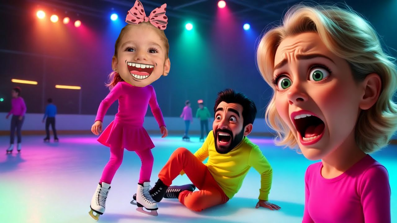 BUZ PATENİNDEN DÜŞTÜ🙀‼️ Eva, Babası ve Annesi Buz Pateni Yapıyorlar 