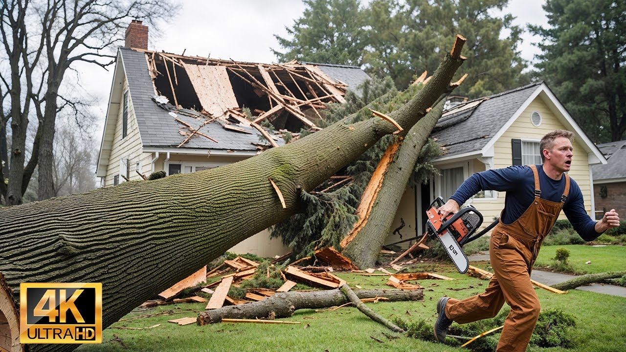 Dangerous Fastest Idiots Cutting Tree Fails Skill With Chainsaw | Tree Falling on Houses #53
