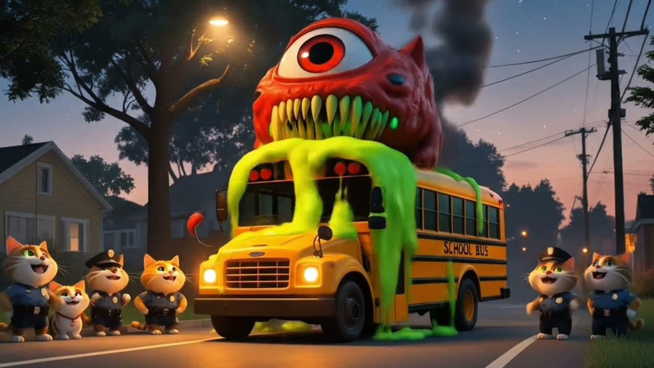 #catstory 🥺The cat encountered a mutated school bus monster on its way to school😸🔥 #story #catstory