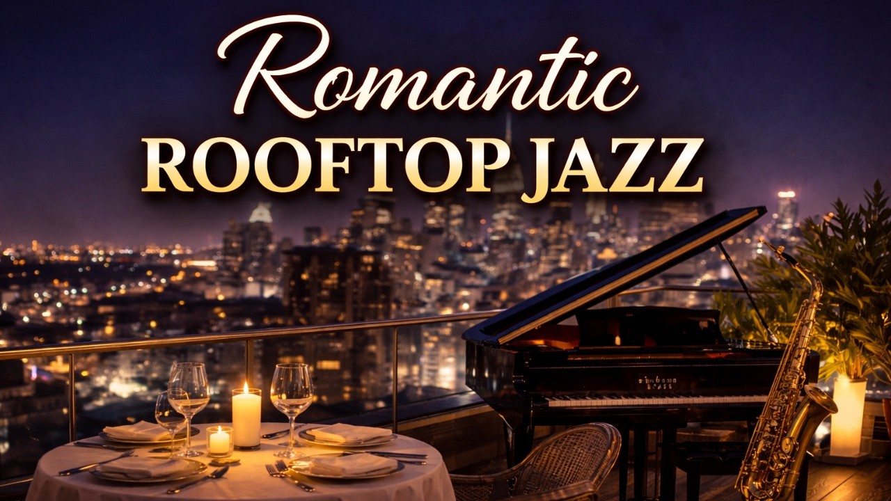Romantic Rooftop Jazz Night 🎷 Candlelight Piano & Saxophone with City Skyline Ambience