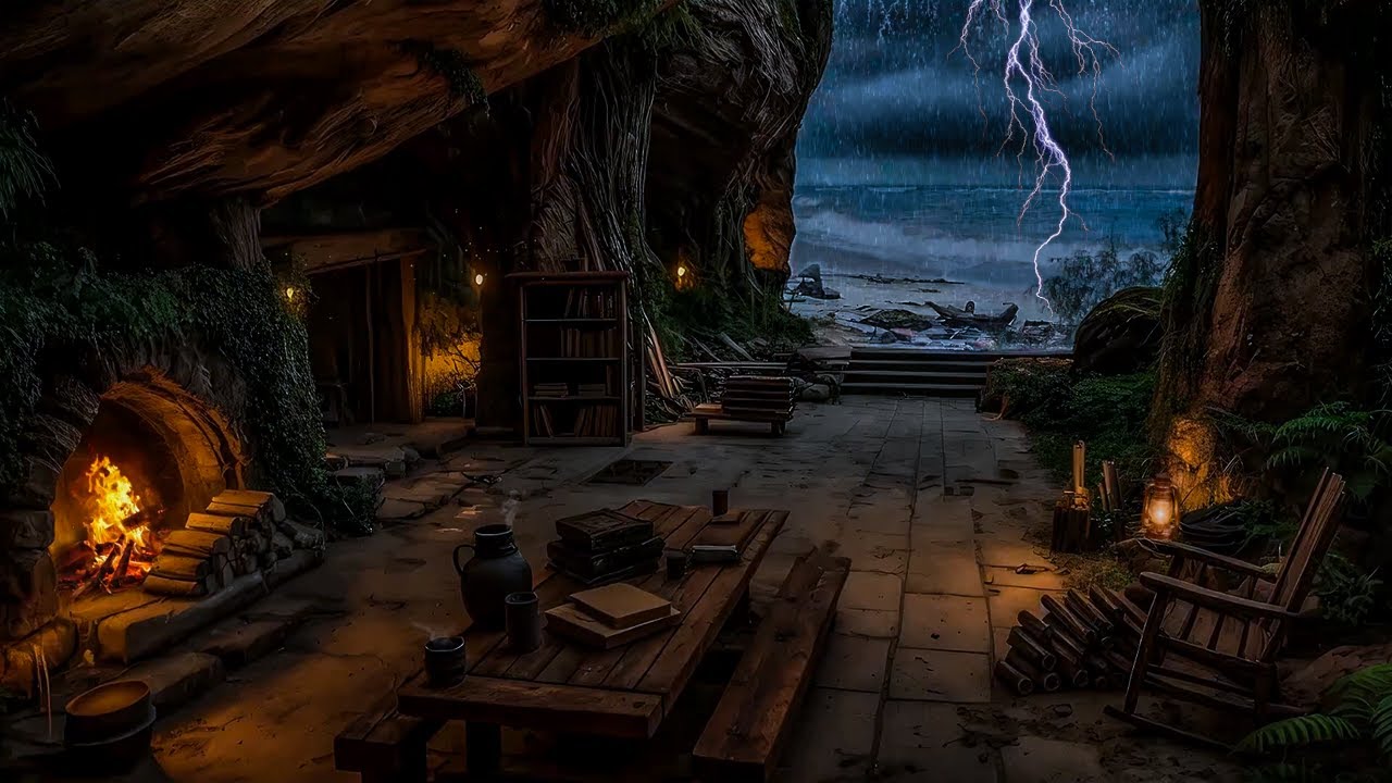 Beat Insomnia with Perfect Rain Sounds and Fireplace in Cozy Cave | Instant Sleep & Anxiety Relief