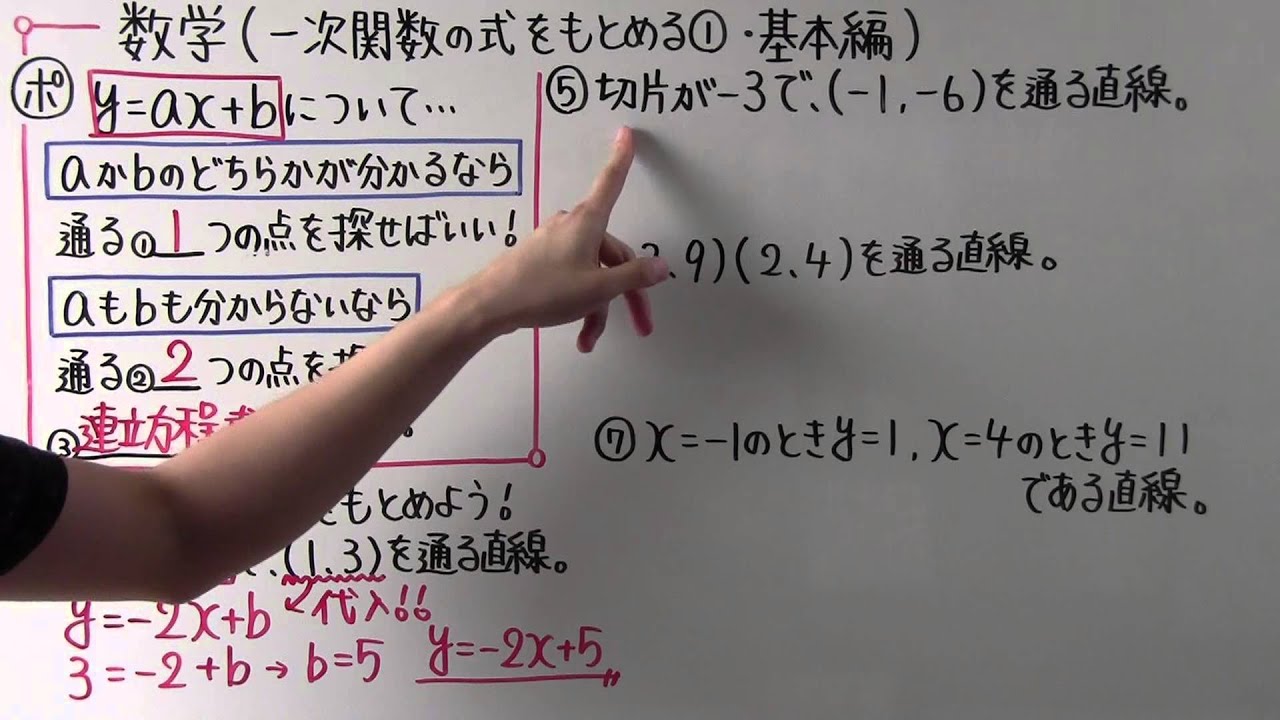 【数学】中2-32 一次関数の式をもとめる① 基本編