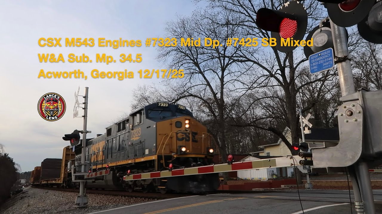 CSX M543 Engines #7323 Mid Dp. #7425 SB Mixed Acworth, Georgia 12/17/25
