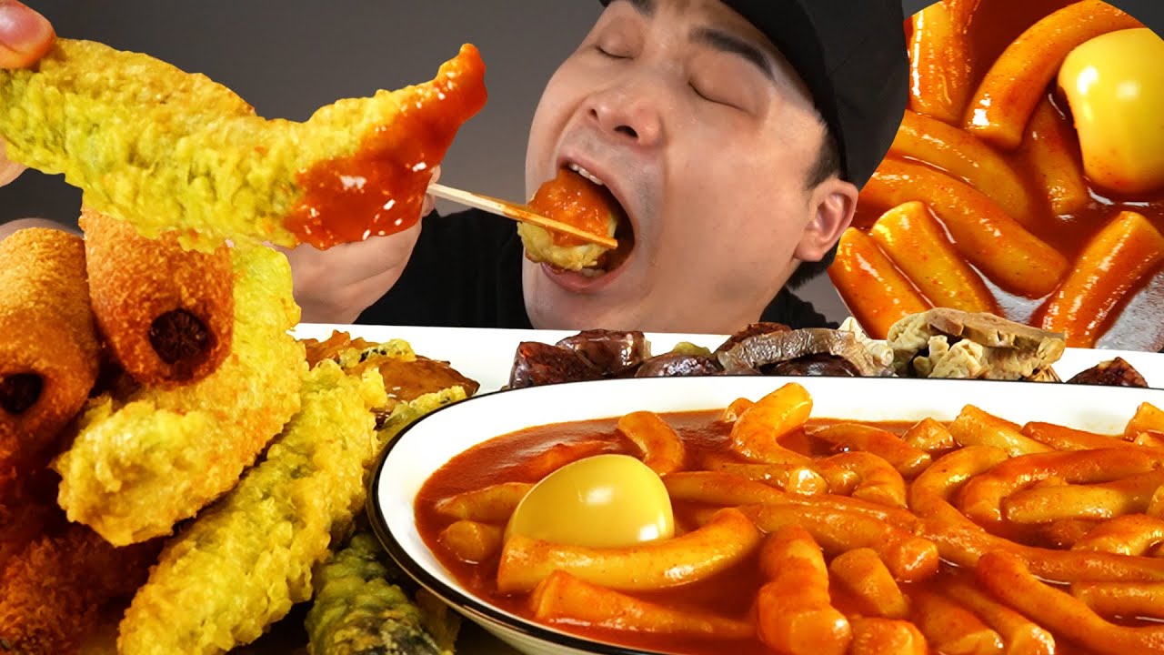 신전떡볶이와 고구마튀김, 고추튀김, 닭꼬치등 여러가지 분식 먹방~!! 리얼사운드 social eating Mukbang(Eating Show)