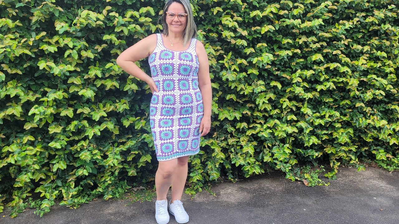 VESTIDO DE CROCHE MARIA CLARA  COM SQUARE P/G