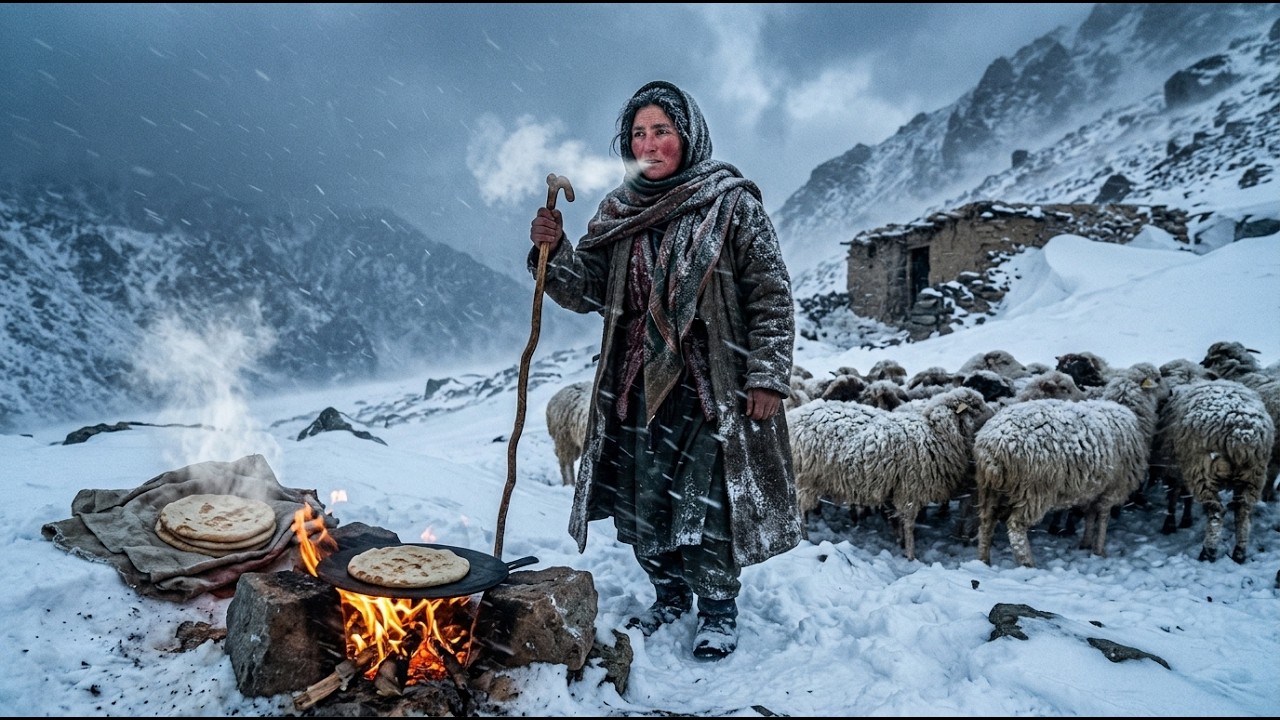 Afghanistan Winter Hunt Survival | Mountain Shepherd in Harsh Winter, Fire Cooking, Fresh Bread